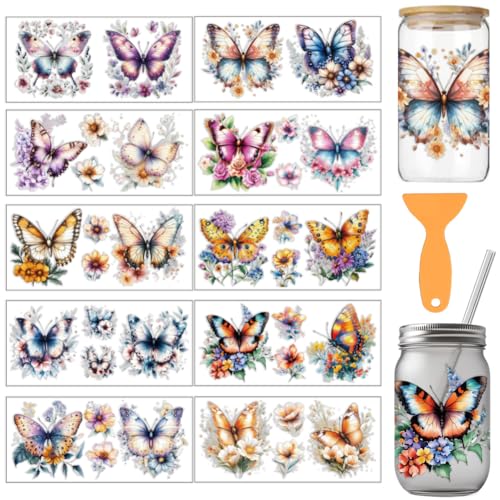 arricraft 10 Stück Buntes Schmetterlingsthema Tassendruck UV Transferpapier 10 Stile Blumen Schmetterlinge PVC DIY Wärmeübertragung Aufkleber Für 16 OZ Glas Tassen Handwerk 9.5x4.3 Zoll arricraft 10 Stück Buntes Schmetterlingsthema Tassendruck UV Transferpapier 10 Stile Blumen Schmetterlinge PVC DIY Wärmeübertragung Aufkleber Für 16 OZ Glas Tassen Handwerk 9.5x4.3 Zoll von arricraft