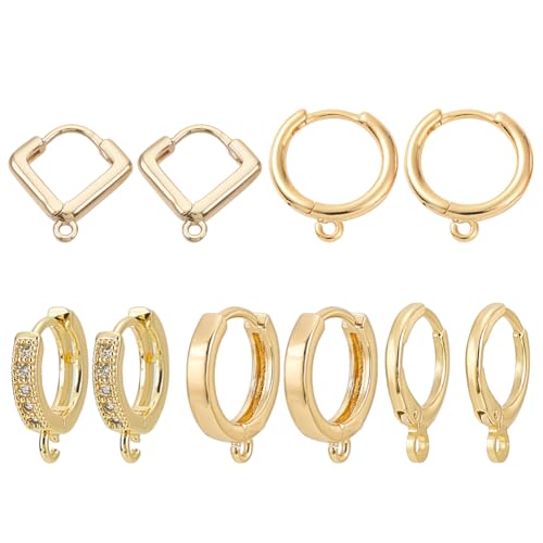 arricraft 10 Stück Ohrringhaken Mit Echter 18 Karat Vergoldung 5 Stile Fächerförmige Runde Huggie Creolen Mit Strasssteinen Baumelnde Ohrhaken Aus Messing Für Frauen DIY Ohrring von arricraft