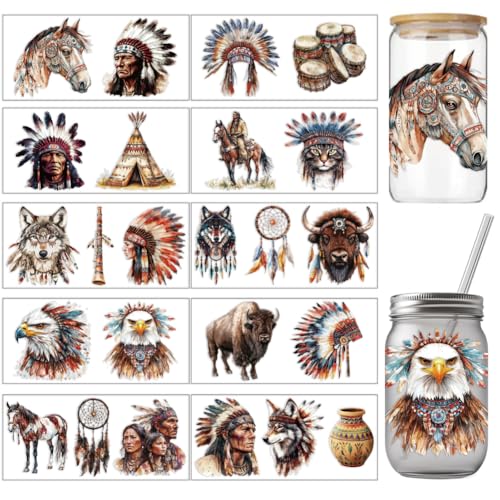 arricraft 10 Stück PVC Transferaufkleber Mit Tribal Tier Muster Buntes Becher Aufkleber Set Im Indianischen Stil UV Wasserdicht Für (28) Ml Gläser Fenster Heimdekoration von arricraft