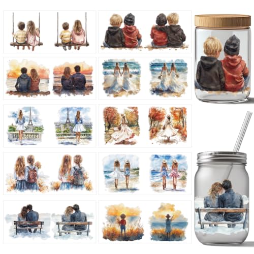 arricraft 10 Stück UV Transferpapier Für Den Human Cup Druck 10 Stile „Back View Sisters“ Aquarell Illustration UV DTF Cup Wrap Aufkleber Für 16 Unzen Glasbecher Basteln von arricraft