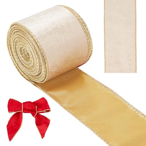 arricraft 10 Yards (9.14 m) Einseitiges Samtband Mit Draht, 6.2 cm Breites, Hellbraunes Weihnachtsband Aus Samt, Satinbandrollen, Polycotton-Bandbesatz Für Baumkränze, Dekoration von arricraft