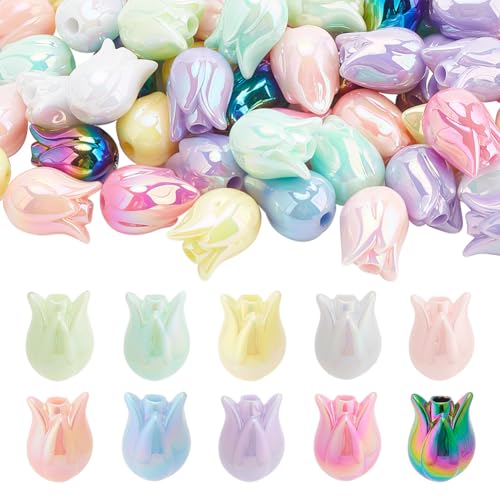 arricraft 100 Stück 10 Farben Tulpenperlen, Glänzende UV-Beschichtete Acryl-Blumenperlenkappen, Tulpenperlen-Charms, Blumenperlen, 2.5 mm Loch, Für Halskette, DIY, Basteln, Schmuckherstellung arricraft 100 Stück 10 Farben Tulpenperlen, Glänzende UV-Beschichtete Acryl-Blumenperlenkappen, Tulpenperlen-Charms, Blumenperlen, 2.5 mm Loch, Für Halskette, DIY, Basteln, Schmuckherstellung von arricraft