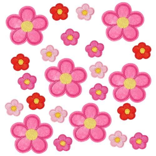 arricraft 100 Stück 4 Farben Blumen zum Aufbügeln, 2 Größen, mehrfarbig, 5-Petal Blume zum Aufnähen, bestickte Applikation zum Aufnähen, Dekoration für Kleidung, Kleid, Hut, Jeans, DIY-Zubehör von arricraft
