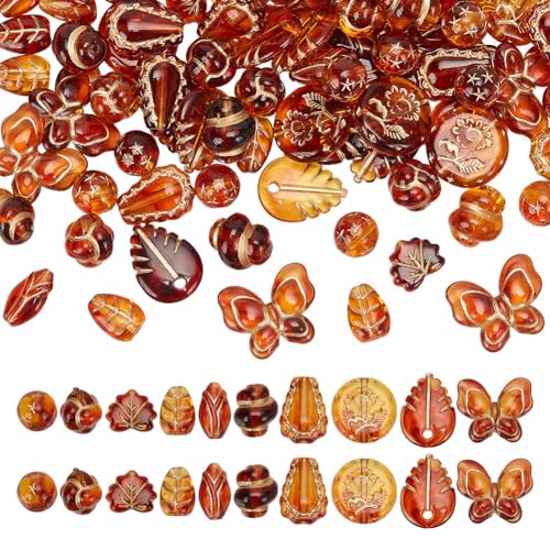 arricraft 100 Stück Sortiert Acrylperlen, 10 Stile, Goldene, Mit Metall Umwickelte Perlen in Mehrere Formen, Blatt-Schmetterling Tropfenförmige Transparente Mittig Gebohrte Perlen für Armbänder arricraft 100 Stück Sortiert Acrylperlen, 10 Stile, Goldene, Mit Metall Umwickelte Perlen in Mehrere Formen, Blatt-Schmetterling Tropfenförmige Transparente Mittig Gebohrte Perlen für Armbänder von arricraft