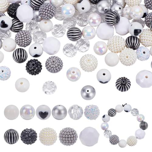 arricraft 106 Stück Klobige Perlen Für Stift 11 Stil Kaugummiperlen Schwarz Weiße Bastelperlen Strass Acryl Abstandshalterperlen Für DIY Bastelarbeiten Halsketten Armbänder Schmuckherstellungszubehör von arricraft