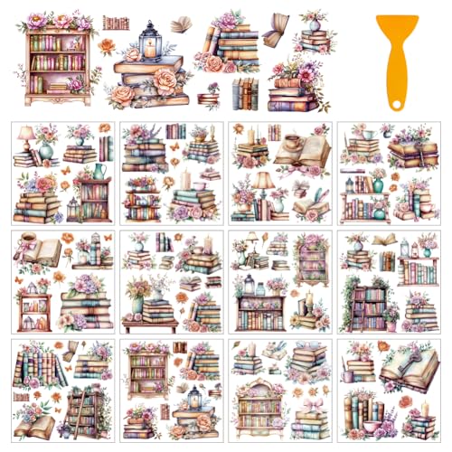 arricraft 12 Blatt Bunte Rubbelbilder Zum Basteln 12 Stile Bücher Und Blumen UV Transferaufkleber PVC Aufkleber Zum Aufreiben von Abziehbildern Für Fenster Zu Hause DIY Handwerk von arricraft