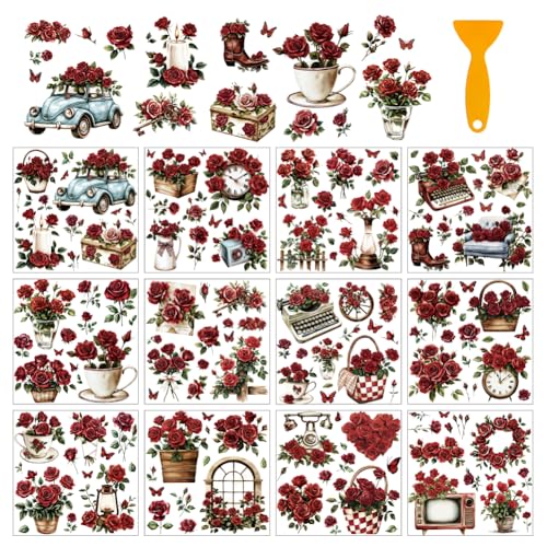 arricraft 12 Bögen rote Rose zum Aufreiben von Transfer-Aufklebern für Bastelarbeiten, Hot Rose, Blumen-Aufkleber, PVC-Aufkleber für Heimwerker, Möbel, Fenster, Holz, 14 x 14 cm arricraft 12 Bögen rote Rose zum Aufreiben von Transfer-Aufklebern für Bastelarbeiten, Hot Rose, Blumen-Aufkleber, PVC-Aufkleber für Heimwerker, Möbel, Fenster, Holz, 14 x 14 cm von arricraft