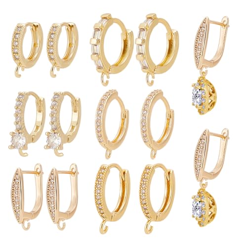 arricraft 12 Stück Brisur-Ohrringhaken, 6 Stile, Echt, 18 Karat Vergoldet, Rund, Französischer Haken-Ohrdraht, Kubischer Zirkonia, Huggie-Creolen-Ohrring Mit Schlaufe Zum Hinzufügen von arricraft