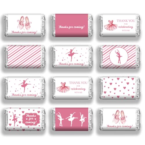 arricraft 120 Stück Dankeschön Geschenkpapier Für Süßigkeiten Rosa Ballett Mini Candy Bar Wrapper Ballett Schuhe Tänzer Und Röcke Bar Label Aufkleber Für Tanz Geburtstag Party Abschlusszeremonie von arricraft