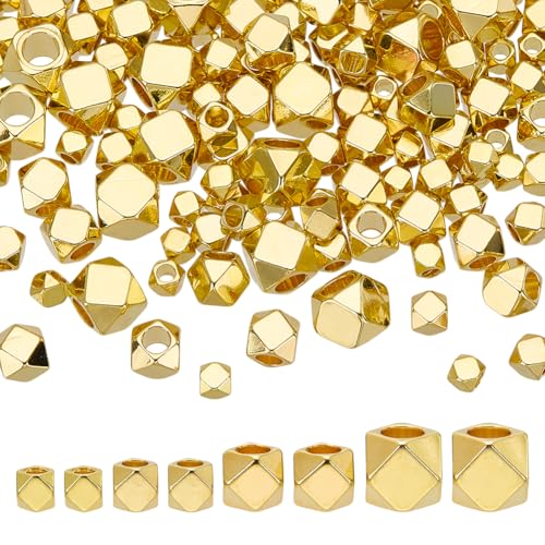arricraft 130 Stück goldene facettierte Würfelperlen, 4 Größen, Messing, geometrische Form, Metallperlen, Würfelform, facettierte lose Perlen für Bastelarbeiten, Halsketten, Armbänder arricraft 130 Stück goldene facettierte Würfelperlen, 4 Größen, Messing, geometrische Form, Metallperlen, Würfelform, facettierte lose Perlen für Bastelarbeiten, Halsketten, Armbänder von arricraft