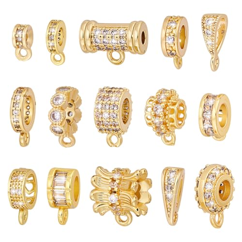 arricraft 15 Stück 15 Stile Messing Zirkonia Röhrenring Clip Nägel 18K Vergoldete Abstandsperlenhaken Bulk Für Halsketten Armbänder Schmuck Anhänger Verbinder Zubehör von arricraft