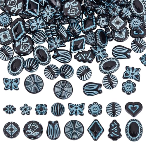 arricraft 150 Stück Plattierungs Acrylperlen 15 Stil Preußischblau Undurchsichtig Blumen/Schmetterlings/Herz Perlen Mittig Gebohrte Abstandsperlen Für Armbänder Halsketten Schmuckherstellung von arricraft