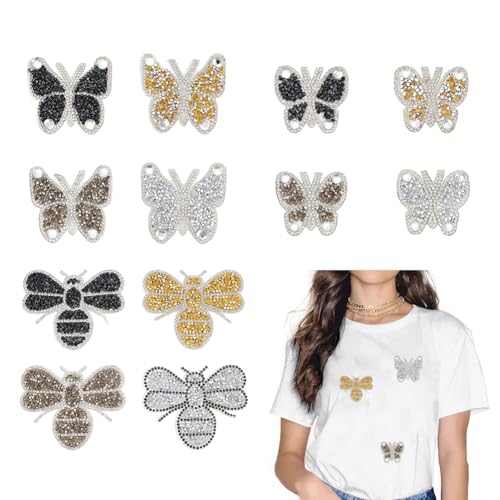 arricraft 16 Stück Strasssteine Schmetterling Biene, Hotfix, Aufnähapplikationen, Harz, Strass, zum Aufbügeln, für DIY, Kleidung, Jacken, Hosen, Rucksack, Reparatur, Dekoration von arricraft