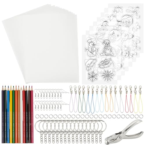 arricraft 163 Stück Schrumpfplastik Schlüsselanhänger Set Enthält 22 Stück Schrumpffolienpapier. Handstanzer Aus Legierung Pinzette Aus Edelstahl Für Ohrringe Schlüsselanhänger Schmuck Kreatives von arricraft