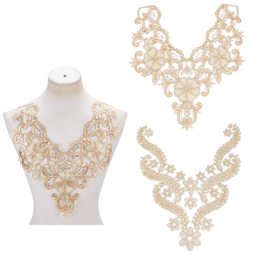 arricraft 2 Stück goldene 3D-Applikation Blumen Spitze Patch, 2 Stile Stickerei Spitze Kragen Stoff Trim Applikation Nähen auf Blume Stoff Kragen Patch für DIY Hochzeitskleid Dekor arricraft 2 Stück goldene 3D-Applikation Blumen Spitze Patch, 2 Stile Stickerei Spitze Kragen Stoff Trim Applikation Nähen auf Blume Stoff Kragen Patch für DIY Hochzeitskleid Dekor von arricraft