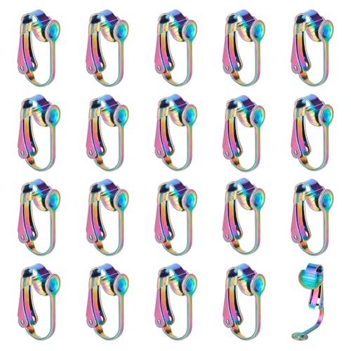 arricraft 20 Stück Edelstahl-Ohrclips in Regenbogenfarben, silberfarbene Ohrring-Komponenten, Ohrring-Cabochon-Fassung für nicht durchstochene Ohren, Ohrring-Zubehör für DIY-Ohrringe von arricraft