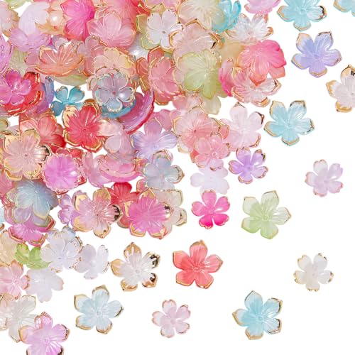 arricraft 200 Stück Acryl-Blumenperlen, 2 Stile, gemischte Farben, Kirschblüten-Abstandshalter, Perlenkappen für DIY-Ohrringe, Armbänder, Halsketten, Basteln, Schmuckherstellung von arricraft