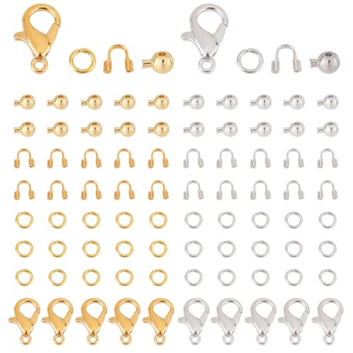 arricraft 200 Stück Crimpperlen-Set Zur Schmuckherstellung, Crimpperlen Aus Messing, Drahtwächter, Karabinerverschlüsse, Biegeringe Für Die Herstellung von Armbändern Und Halsketten von arricraft