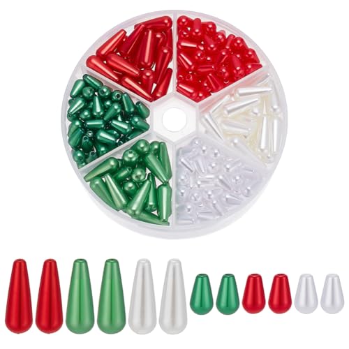 arricraft 210 Stück 6 Stile Weihnachtsperlen in Tropfenform, Acryl, runde Kunstperlen, rot, grün, weiß, Wassertropfen-Perlen für Armband, Halskette, Schmuckherstellung arricraft 210 Stück 6 Stile Weihnachtsperlen in Tropfenform, Acryl, runde Kunstperlen, rot, grün, weiß, Wassertropfen-Perlen für Armband, Halskette, Schmuckherstellung von arricraft