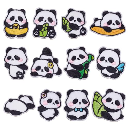 arricraft 24 Stück 12 Stile Cartoon Panda Logo Aufnäher Zum Aufbügeln Bunte Panda Stickerei Stoffaufkleber Zum Nähen Für Selbstgemachte Kleidung Hüte Mäntel Rucksäcke Zum Nähen von Dekorativen von arricraft