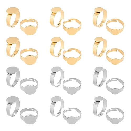 arricraft 24 Stück Leerer Ring, Gemischte Farbe 304 Edelstahl Verstellbare Ringbasis Flache Runde Ringauflage Fingerringkomponenten Für DIY-Ringherstellung Schmuckherstellungszubehör von arricraft