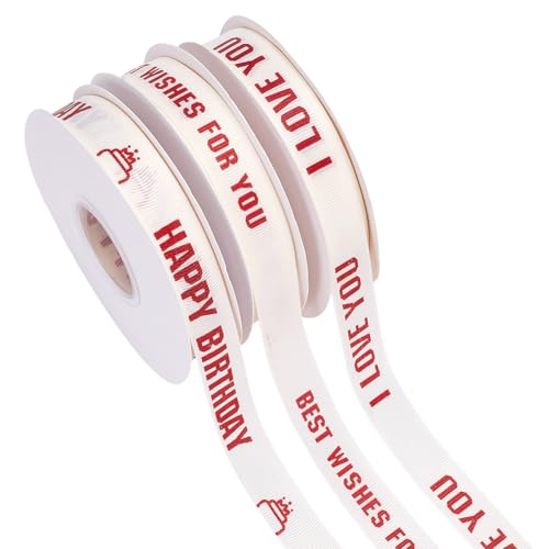 arricraft 3 Rollen 3 Stile elfenbeinfarbenes Ripsband aus Polyester mit rotem Wort, 1,9 cm x 30,7 m Spule, Geschenkband mit verschiedenen Wörtern, bedruckter Spruch für Schleifen, Blumensträuße arricraft 3 Rollen 3 Stile elfenbeinfarbenes Ripsband aus Polyester mit rotem Wort, 1,9 cm x 30,7 m Spule, Geschenkband mit verschiedenen Wörtern, bedruckter Spruch für Schleifen, Blumensträuße von arricraft