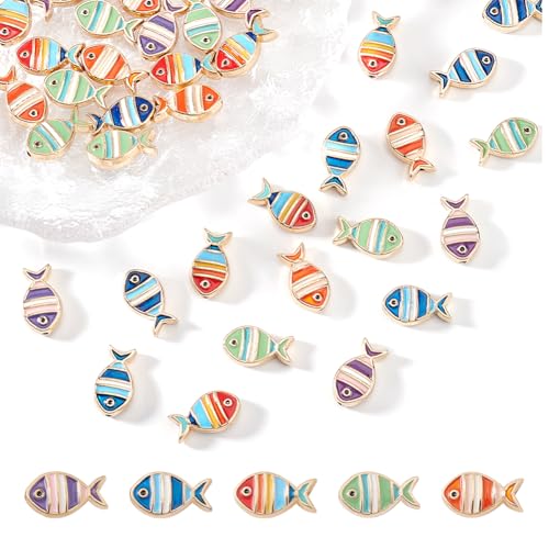 arricraft 30 Stück Fischperlen Aus Emaille Legierung 5 Farbe Streak Fish Spacer Perlen Mit Goldener Seite Metall Ozean Tier Perlen Sommer Strand Perlen Für Armband Halskette von arricraft
