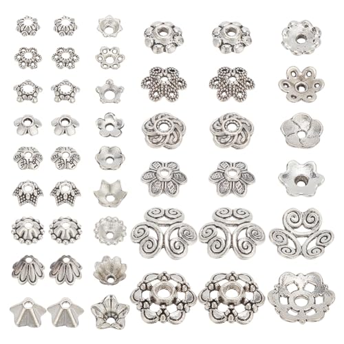 arricraft 300 Stück Perlenkappen Im Tibetischen Stil, 15 Stile, Antike Silberlegierung, Blumen-Perlenkappen, Vintage-Perlenkappen, Abstandsperlen Für Die Herstellung von DIY-Armbändern von arricraft