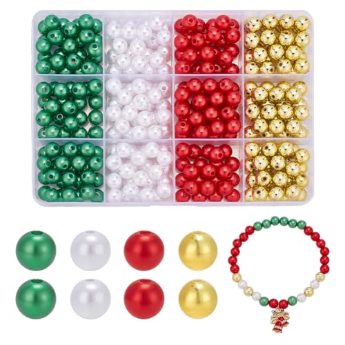 arricraft 320 Stück Weihnachts-Perlen, 8 mm, Acryl, runde Kunstperlen, Rot, Grün, Gold, Weiß, lose Abstandshalter, kleine Perlen für Schmuckherstellung, DIY, Basteln, Ohrringe, Armband arricraft 320 Stück Weihnachts-Perlen, 8 mm, Acryl, runde Kunstperlen, Rot, Grün, Gold, Weiß, lose Abstandshalter, kleine Perlen für Schmuckherstellung, DIY, Basteln, Ohrringe, Armband von arricraft