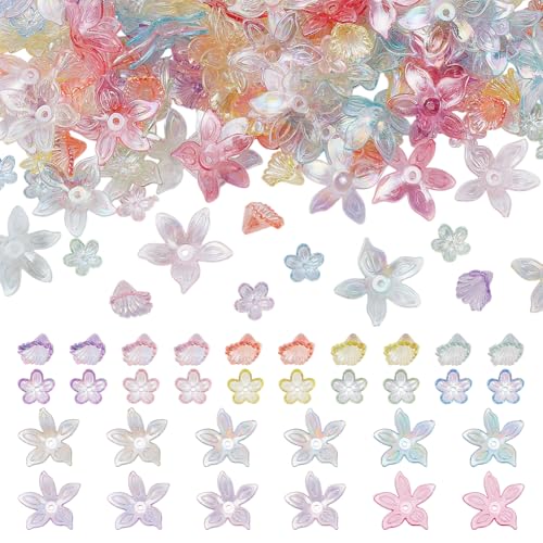 arricraft 320 Stück transparente Acryl-Blumen-Perlen, 16 Farben, Frühlingsblumen-Perlenkappen, Abstandshalter für DIY-Ohrringe, Armbänder, Halsketten, Frühling, Sommer, Schmuckherstellung von arricraft