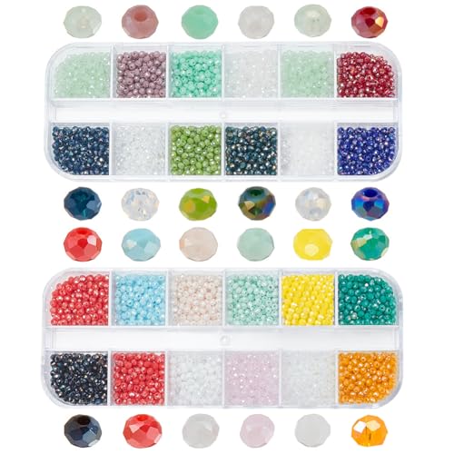 arricraft 3840 Stück 2 mm Facettierte Glasperlenstränge, 24 Farben ab Farbe Galvanisieren Briolette Rondelle Kristallperlen Tschechische Facettierte Perlen Für Halskette Armband von arricraft