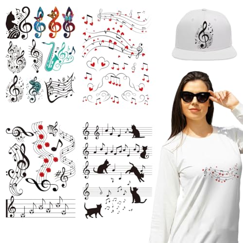 arricraft 4 Blätter Musiknotizen Eisen auf Aufklebern, bunte Musik Personal Muster Drucken Transfer Aufkleber Aufkleber für DIY T-Shirt Jeans Rucksäcke Familien Kleidung Hut Dekoration Applique von arricraft