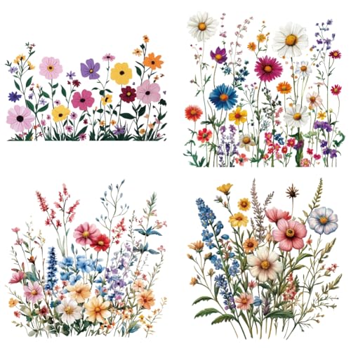 arricraft 4 Blatt Kunststoff Logo Aufkleber Zum Aufbügeln Wärmeübertragungsfolien Aufkleber Set Mit Buntem Wildblumen Motiv Für Selbstgemachte T Shirts Taschen Jacken Hüte Vorhänge Dekorationszubehör von arricraft