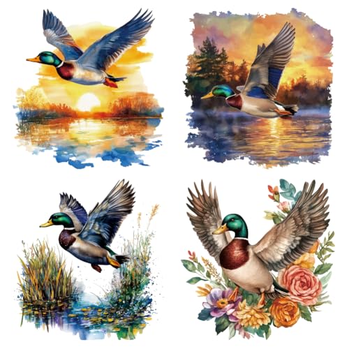arricraft 4 Blatt Kunststoff Logo Aufkleber Zum Aufbügeln Wärmeübertragungsfolien Aufkleber Set Mit Fliegenden Stockenten Motiven Für Selbstgemachte Hüte Jacken T Shirts Taschen Vorhänge von arricraft