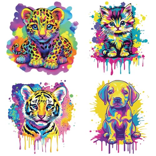 arricraft 4 Blatt Kunststoff Logo Aufkleber Zum Aufbügeln Wärmeübertragungsfolien Aufkleber Set Mit Graffiti Tiermotivmuster Für Selbstgemachte T Shirts Taschen Hüte Jacken Vorhänge Dekorationszubehör von arricraft