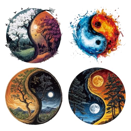 arricraft 4 Blatt Taiji Themen Sticker Zum Aufbügeln Wärmeübertragungsaufkleber Mit Verschiedenen Landschafts Taiji Mustern Für DIY T Shirts Rucksäcke Familien Kleidung Hut Dekorationsapplikationen von arricraft