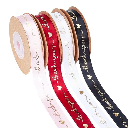 arricraft 4 Rollen 40 Meter Dankesband, 1,6 cm bedrucktes Polyesterband, flach mit Goldprägung, Wortkleidung, Zubehör für Geburtstag, Hochzeit, Handwerk, Dekoration, Geschenkverpackung arricraft 4 Rollen 40 Meter Dankesband, 1,6 cm bedrucktes Polyesterband, flach mit Goldprägung, Wortkleidung, Zubehör für Geburtstag, Hochzeit, Handwerk, Dekoration, Geschenkverpackung von arricraft