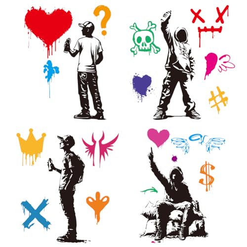 arricraft 4 Stück Aufnäher Zum Aufbügeln Mit Banksy Motiven Graffiti Figuren Zum Aufbügeln Wärmeübertragungsaufkleber Waschbare Kunststoff Patches Für DIY Kleidungsdekor Rucksäcke Abdeckungen arricraft 4 Stück Aufnäher Zum Aufbügeln Mit Banksy Motiven Graffiti Figuren Zum Aufbügeln Wärmeübertragungsaufkleber Waschbare Kunststoff Patches Für DIY Kleidungsdekor Rucksäcke Abdeckungen von arricraft