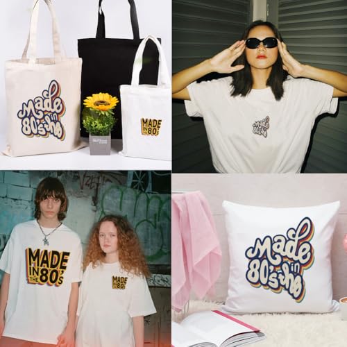 arricraft 4 Stück Retro Thema Wärmeübertragungsfolie Logo Aufkleber Set 4 Stile Made In The 80s Wärmeübertragungsaufkleber Zum Aufbügeln Für T Shirts Aufnäher Taschen Hüte DIY Bastelarbeiten von arricraft