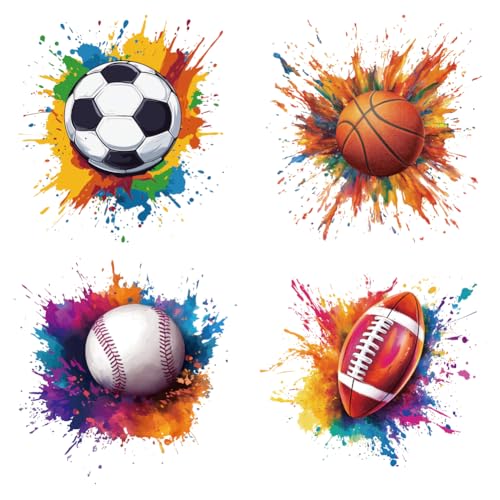 arricraft 4 Styles Sportball Thema Aufbügler Aufkleber Patches Fußball Basketball Baseball Rugby Wärmeübertragung Aufkleber PET Waschbare Patches Für DIY Kleidung Hut Jeans Jacke Dekor 9.05 Zoll von arricraft