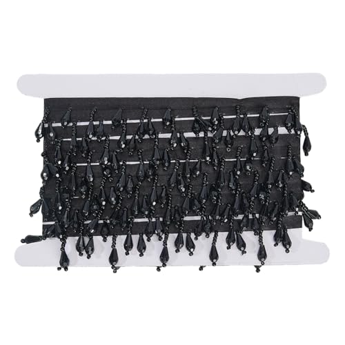 arricraft 4 m (4.37 Yards) Schwarze Fransenborte Mit Perlen Fransen Mit Kristallperlen Dekorative Quastenbesatz Mit Perlen Für Hochzeiten Brautschmuck DIY Näharbeiten Basteln Kleidung Heimdekoration von arricraft