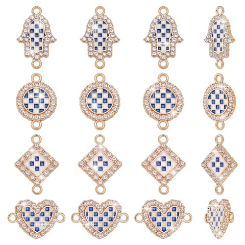 arricraft 40 Stück 4 Stile Legierung Blau Und Weiß Chevron Emaille Strass Anhänger Herz Diamant Anhänger Flach Kreisförmig Lose Für DIY Bastelarbeiten Halsketten Armbänder Ohrringe Schmuckherstellung von arricraft