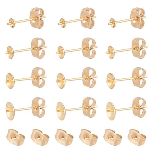 arricraft 400 Stück 304 Ohrringstifte Und -Verschlüsse Aus Edelstahl, 4 Größe, Kleine Fassung Aus Gold Mit Perlenbecher Und Ohrstecker-Verschlüssen Aus Metall, Set Mit Beschlägen arricraft 400 Stück 304 Ohrringstifte Und -Verschlüsse Aus Edelstahl, 4 Größe, Kleine Fassung Aus Gold Mit Perlenbecher Und Ohrstecker-Verschlüssen Aus Metall, Set Mit Beschlägen von arricraft