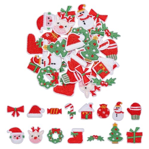arricraft 45 Stück Weihnachts-Bügelbilder, Weihnachtsbaum, Schneemann, Süßigkeiten, Geschenk-Box, Stiefel, Weihnachtsmann, bestickte Applikationen für Kleidung, DIY-Zubehör, Kleidung, Dekoration von arricraft