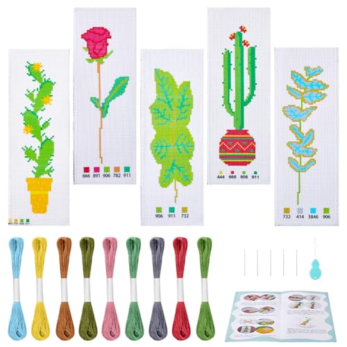arricraft 5 Set Kreuzstich Lesezeichen Sets Mit Pflanzenmotiv Stick Lesezeichen Set Zum Selbermachen Gestempelt Mit Kaktus Topfpflanzenblatt Mit 9 Farbe Fäden Nadeln Kreuzstich Set arricraft 5 Set Kreuzstich Lesezeichen Sets Mit Pflanzenmotiv Stick Lesezeichen Set Zum Selbermachen Gestempelt Mit Kaktus Topfpflanzenblatt Mit 9 Farbe Fäden Nadeln Kreuzstich Set von arricraft