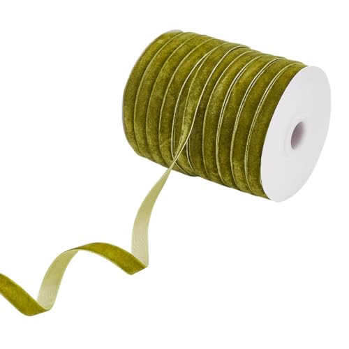 arricraft 50 Yards (45.72 m) Einseitiges Samtband, 10 mm Breiter Vintage-Samtbesatz, Satinbandrollen, Polyester, Einseitig, Spule Für Feiertage, Hochzeiten, Nähen, Dunkles Olivgrün von arricraft