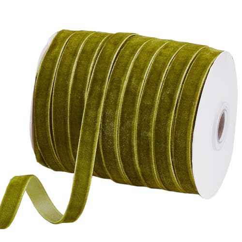 arricraft 54.68 Yards Weihnachts Samtband Einseitig 3/8(5) cm Breites Grünes Samtband Satinbandrolle Zum Verpacken von Hochzeitsgeschenken Haarschleifen Dekorieren (Dunkeloliv) von arricraft