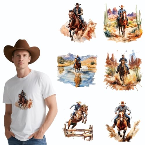 arricraft 6 Blätter Reiten Cowboy Eisen auf Aufklebern, Cowboy Pferd Berge und Flüsse Drucken Transfer Aufkleber Aufkleber für DIY T-Shirt Familien Kleidung Hut Dekoration Applique arricraft 6 Blätter Reiten Cowboy Eisen auf Aufklebern, Cowboy Pferd Berge und Flüsse Drucken Transfer Aufkleber Aufkleber für DIY T-Shirt Familien Kleidung Hut Dekoration Applique von arricraft