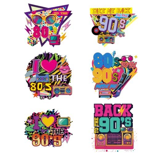 arricraft 6 Stück 80s Und 90s Artikel Aufnäher Zum Aufbügeln Coole Bügelbilder Mit Retro Print Altersthema Wärmeübertragungsaufkleber Waschbare Kunststoff Patches Für Kleidung Rucksäcke Kissen von arricraft