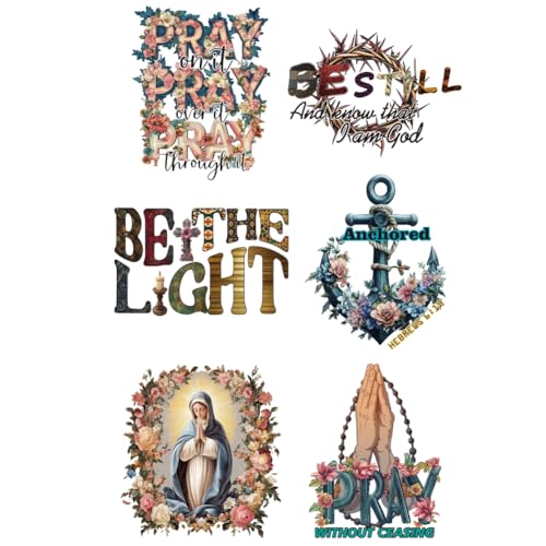 arricraft 6 Stück Aufnäher Zum Aufbügeln 6 Größe Religion Thema Bügelbild Kreuz PRAY Blumen Wärmeübertragung Aufkleber Kunststoff Waschbar Patches Für Kleidung Rucksäcke Abdeckung von arricraft